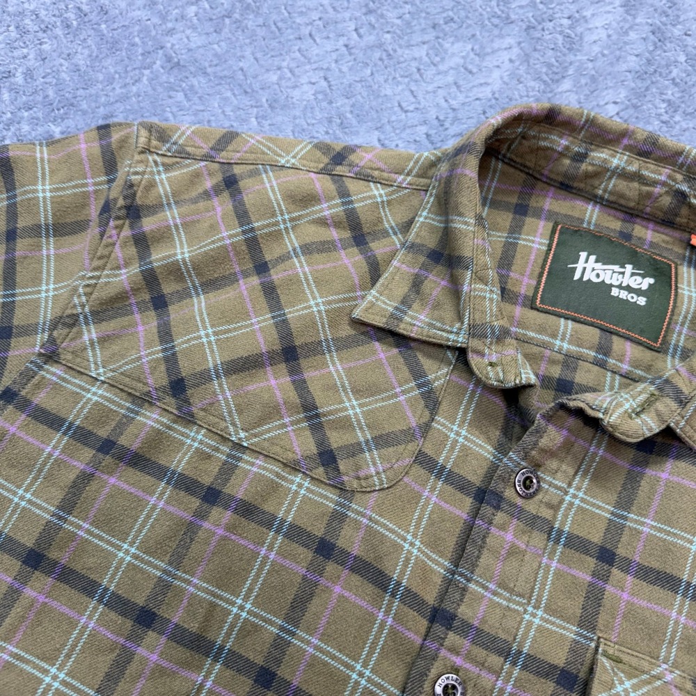 Howler Brothers Shirt Mens Large Flannel Plaid Green Cotton Blend Western Yoke - Picture 8 of 12